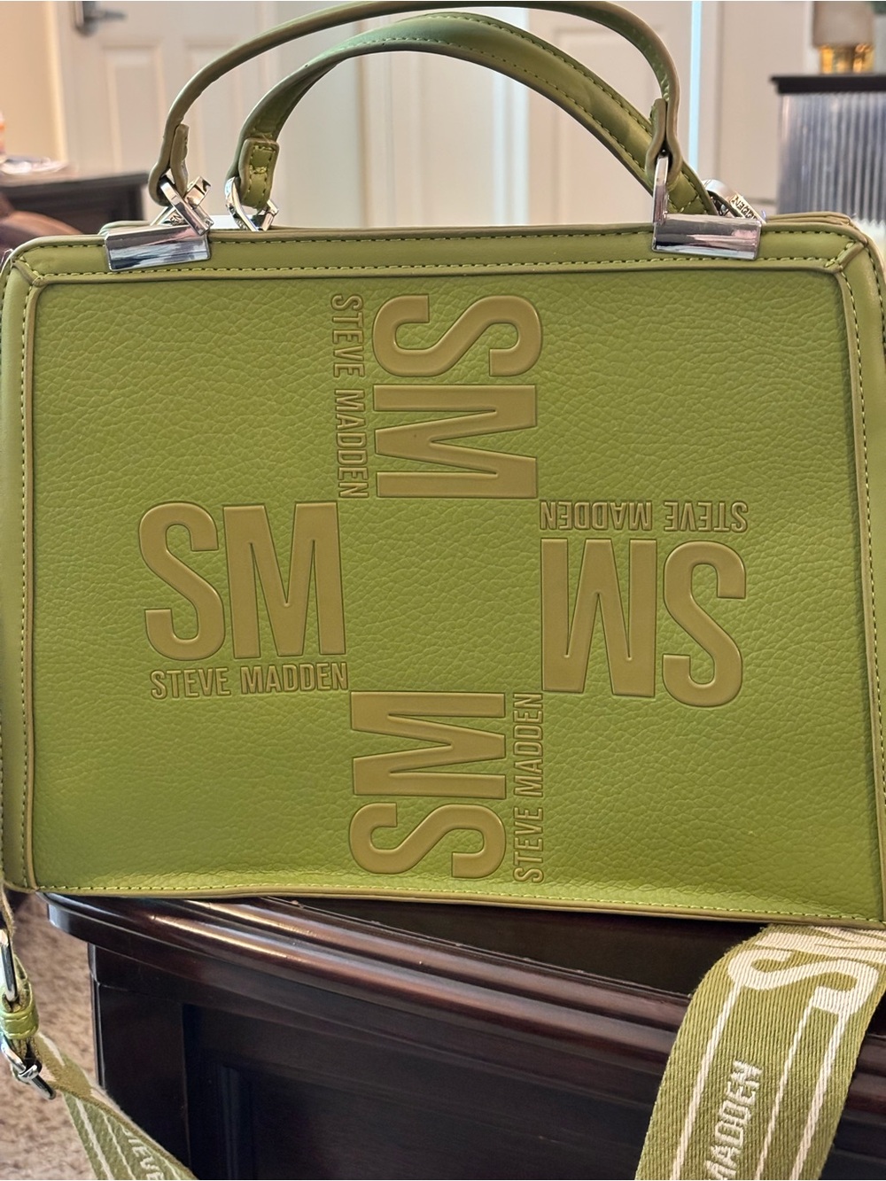 Steve Madden Bmateo Olive Satchel Crossbody Tote Bag Green Faux Leather